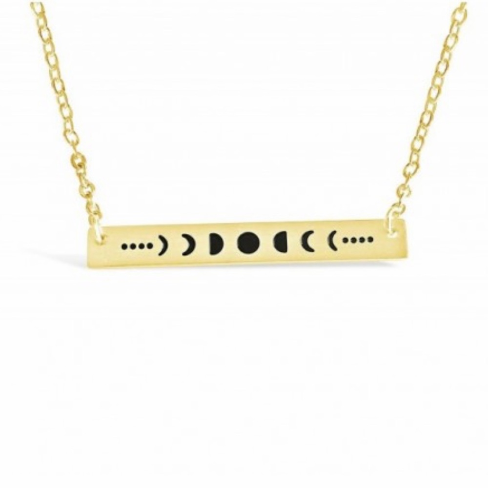 18k Gold Plated Stainless Steel Moon Bar Necklace Gold - Picture 4 of 5